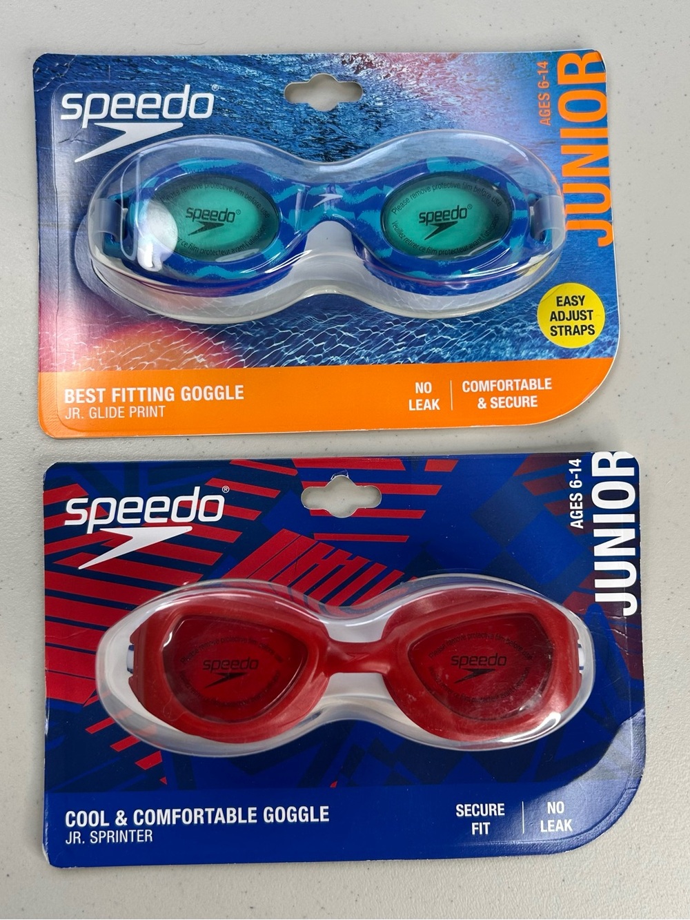 Speedo Swimming Goggles Junior Size Ages 6-14 Bundle Of 2 Red Blue